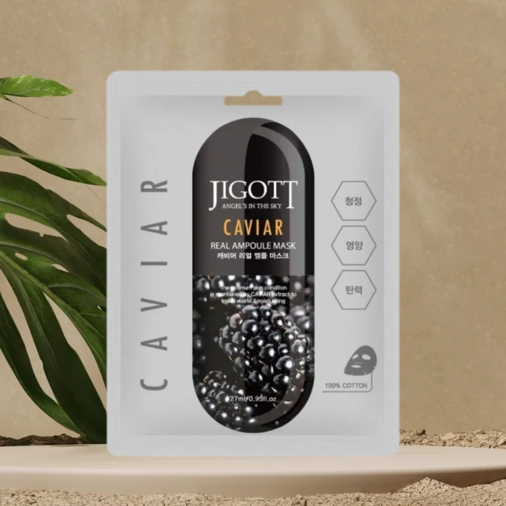 Lakštinė Veido Kaukė su Juodųjų Ikrų Ekstraktu Jigott Black Snail Real Ampoule, 27 ml