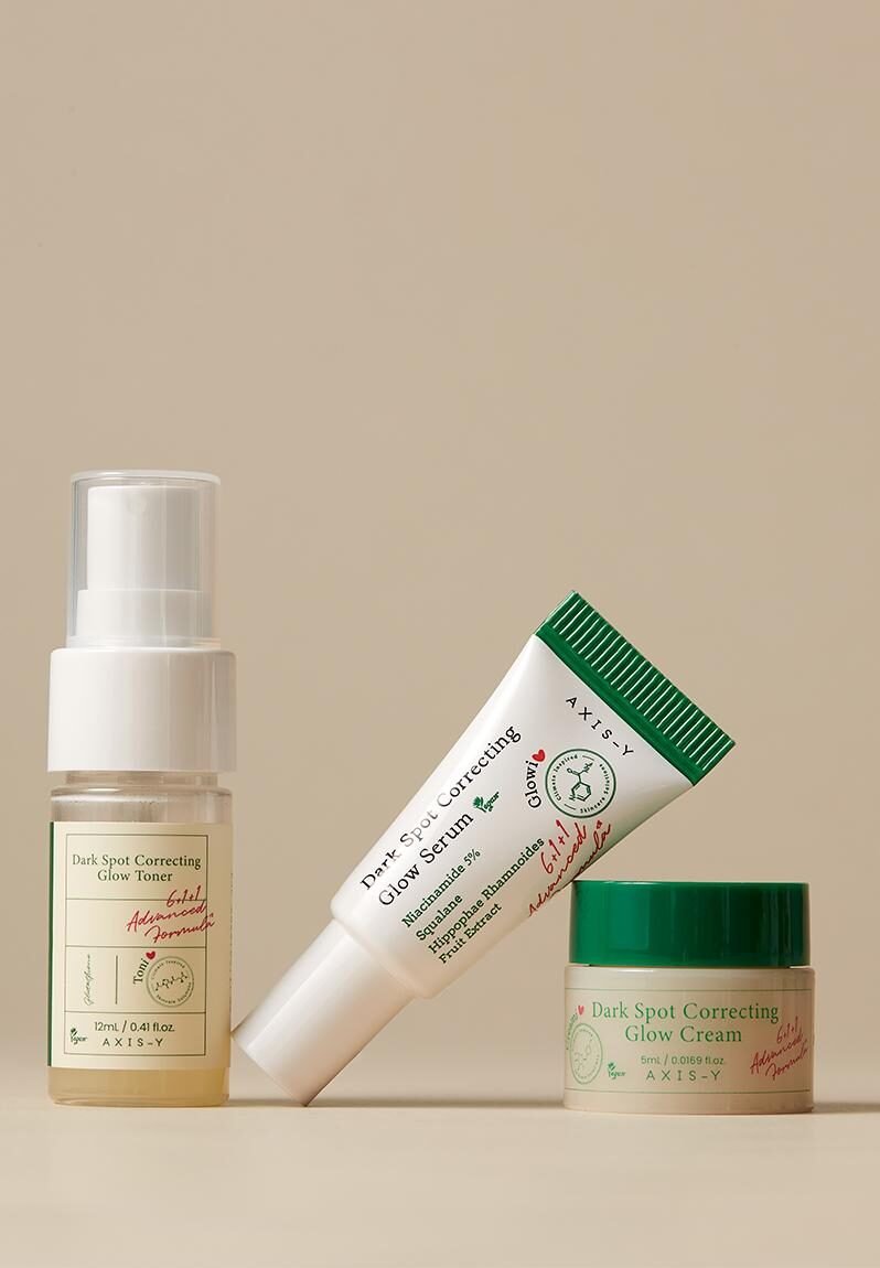 Axis‑Y „The Mini Glow Trio“ rinkinys veidui – tonikas, serumas ir kremas (12 ml + 5 ml + 5 ml)