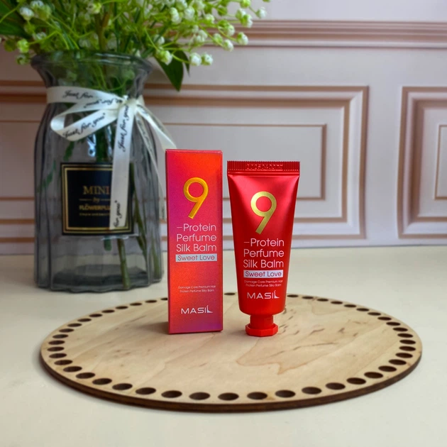 Masil 9 Protein Perfume Silk Balm (Sweet Love) – Nenuplaunamas šilko balzamas su proteinais ir prabangiu aromatu 20 ml