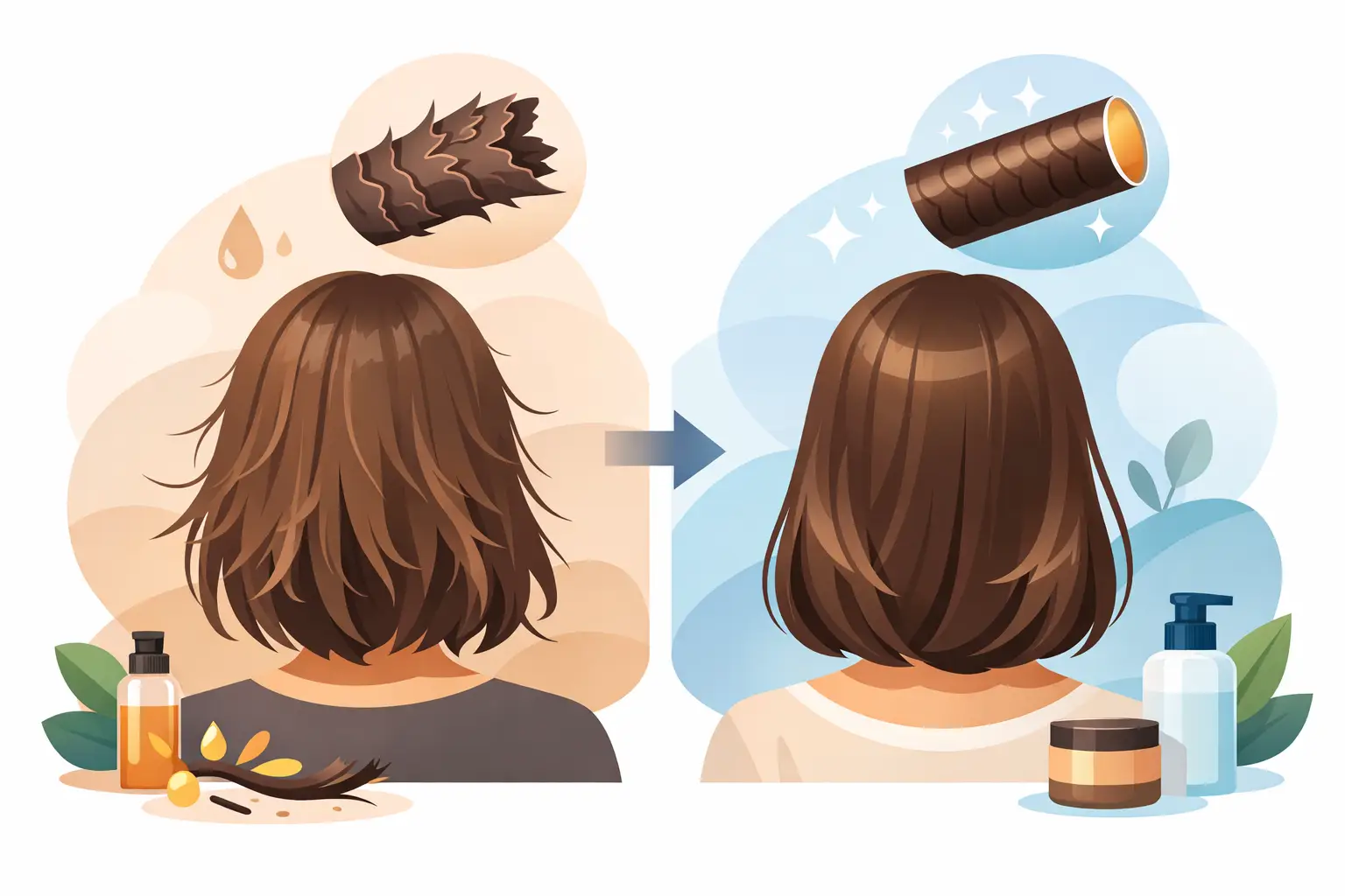 Pažeistų plaukų atkūrimo pavyzdys praktiškai