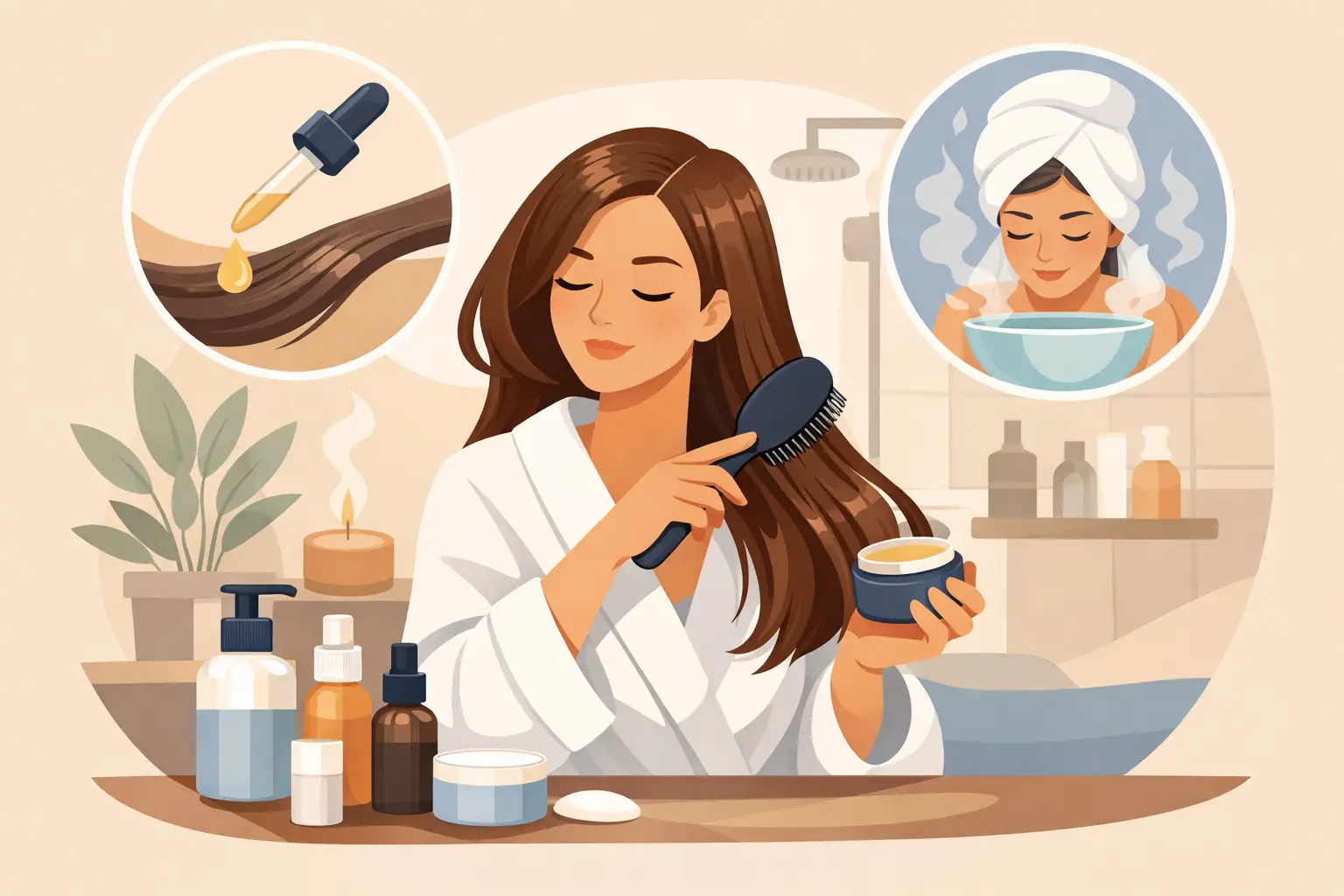 Plaukų atstatymo rutinos pavyzdys namuose