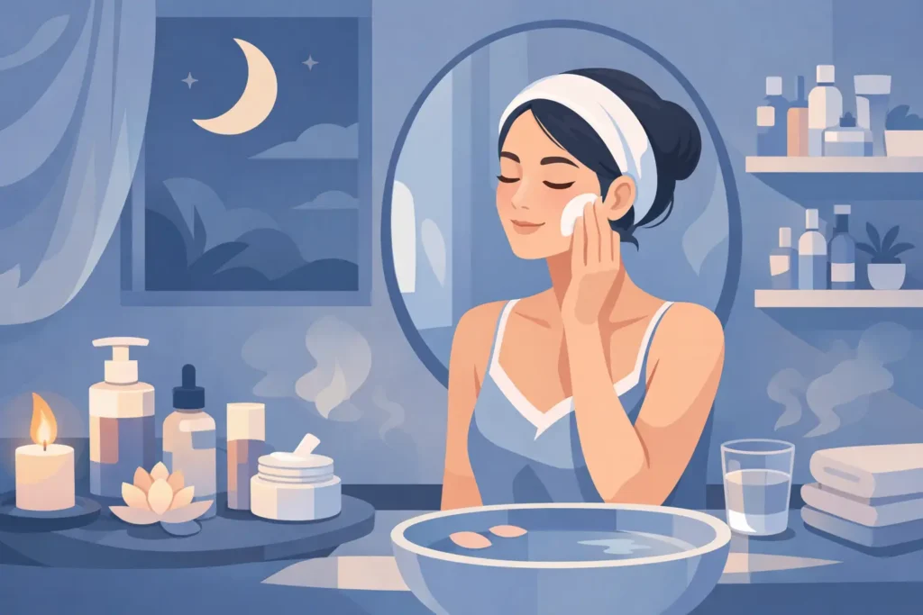 K-beauty vakarinės rutinos pavyzdys namuose